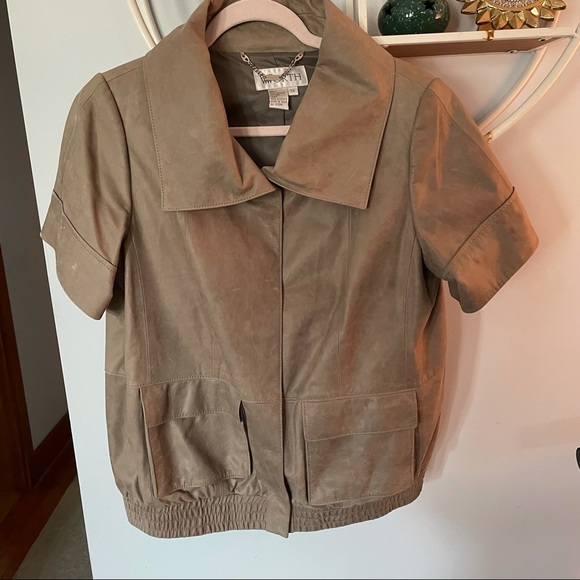 Worth Jackets & Blazers - Worth Women's 12 Leather Taupe Short Sleeve Lined Jacket Coat